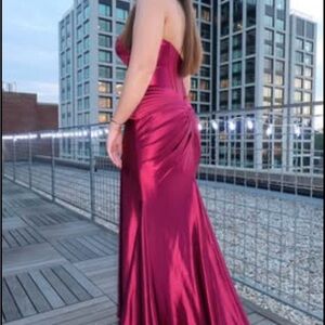 Sherri Hill Strapless Burgundy Prom Dress